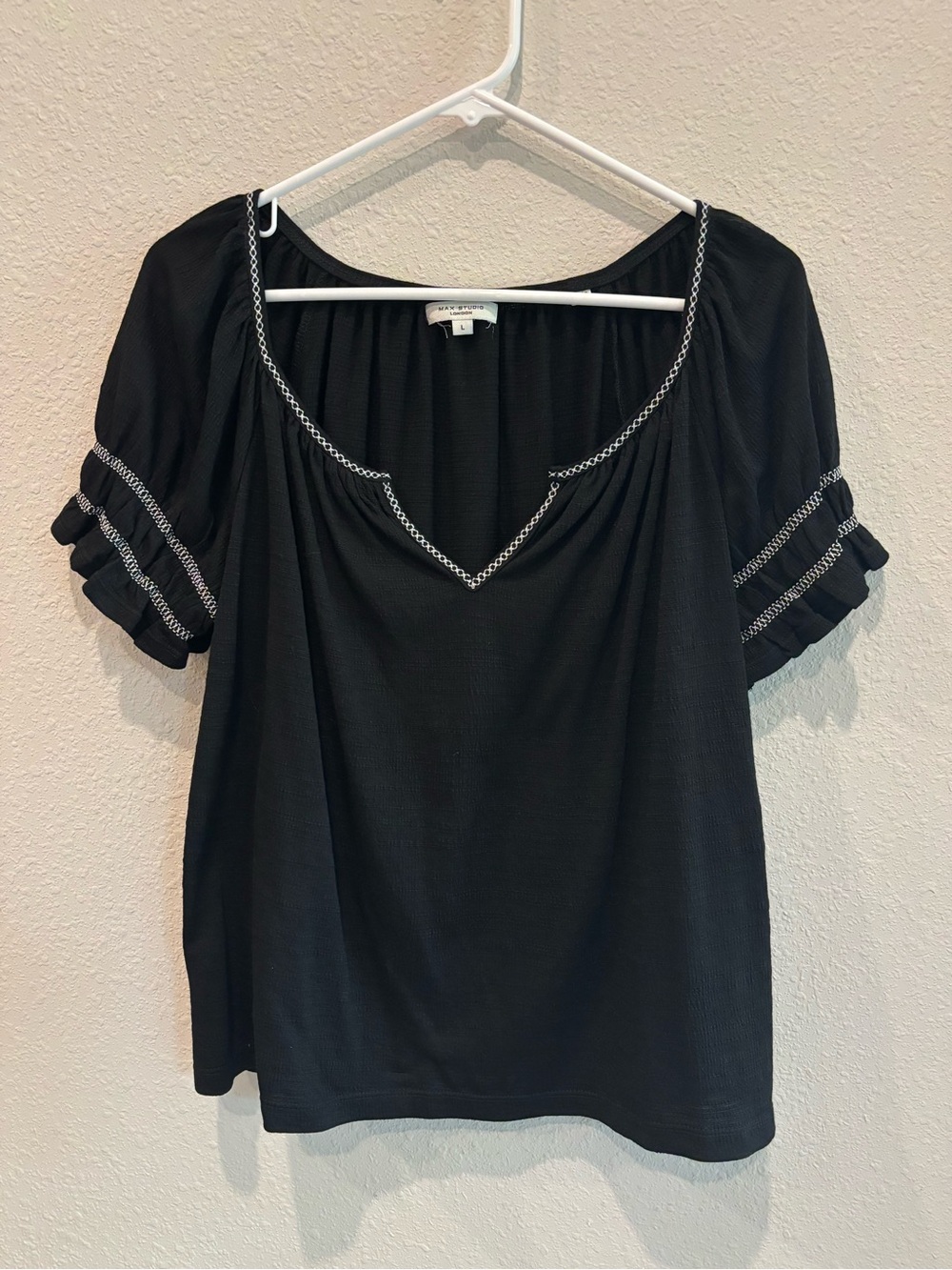 Max Studio Black Blouse with White Trim Detail